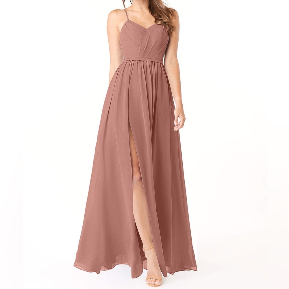 Azazie Cora A-Line Pleated Chiffon Floor-Length Dress Cedar Rose